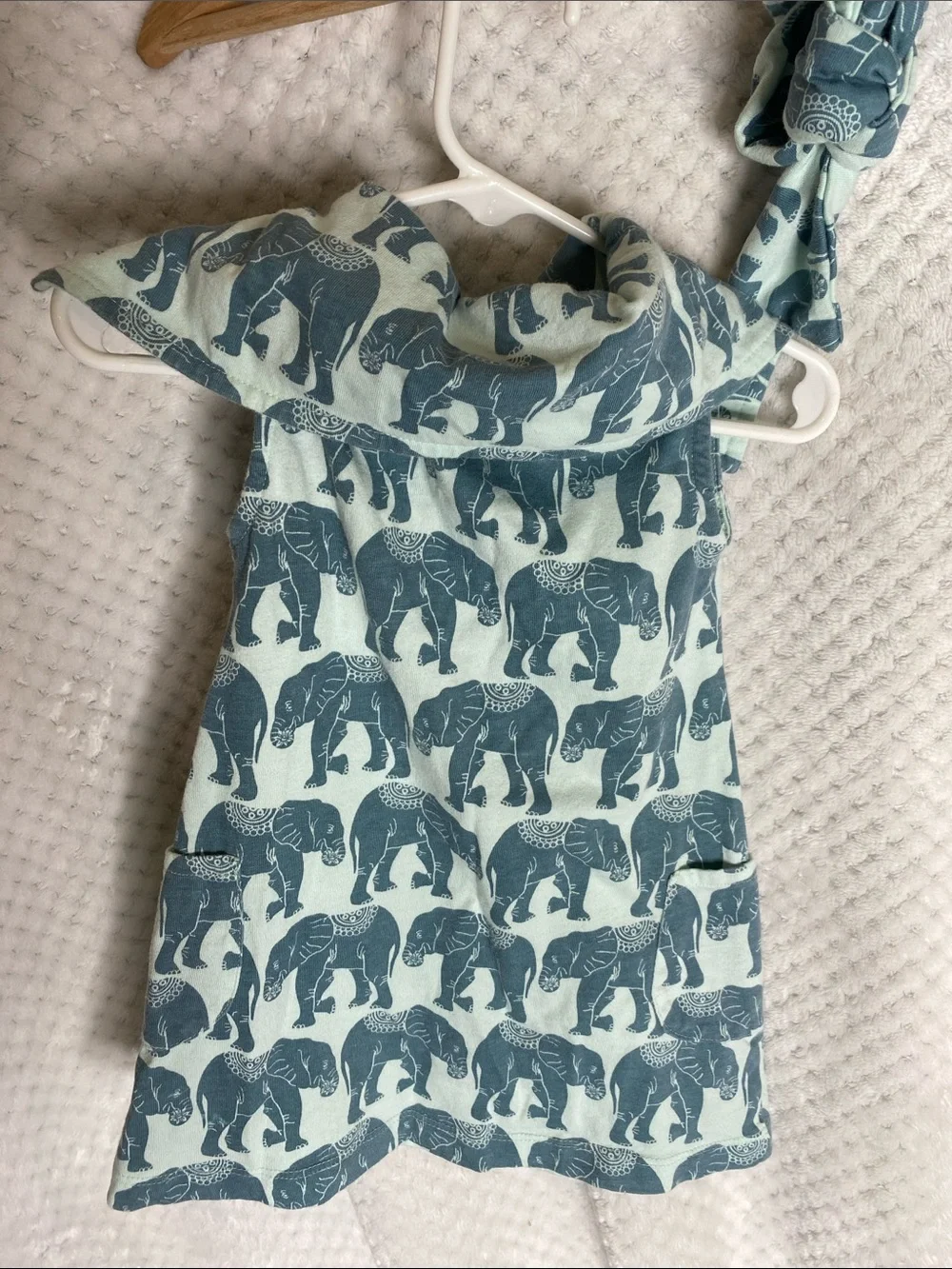 kate quinn Mint and Blue Elephants Print Dress with matching headband